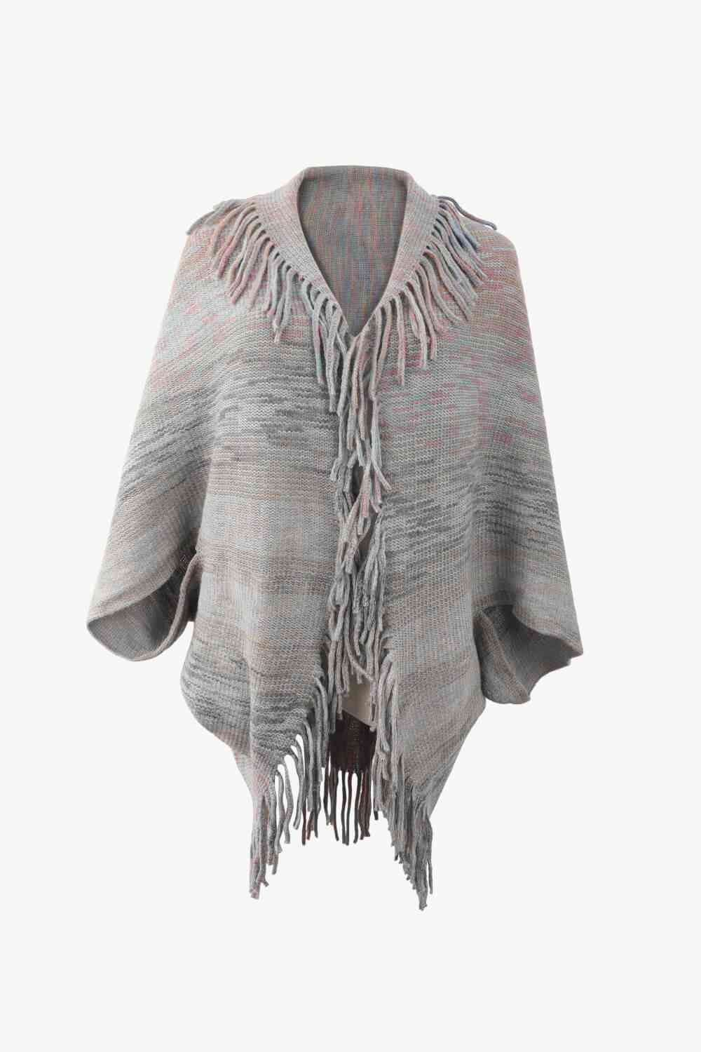 Multicolored Fringe Trim Poncho - TRENDMELO