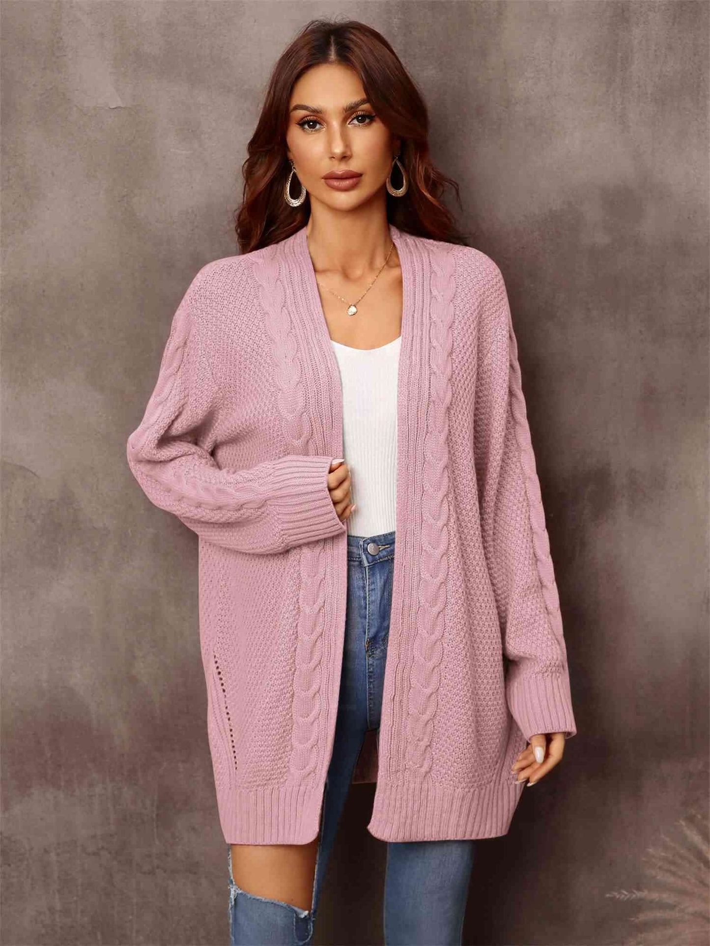 Warm Fall Mixed Knit Open Front Longline Cardigan - TRENDMELO