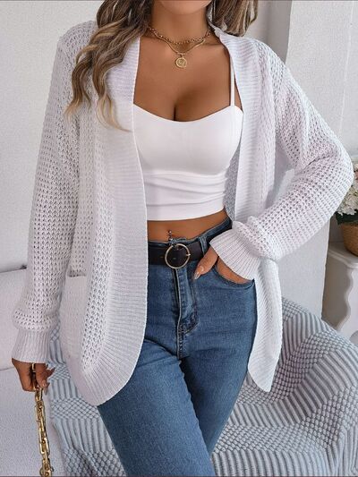 Open Front Long Sleeve Cardigan with Pockets - TRENDMELO