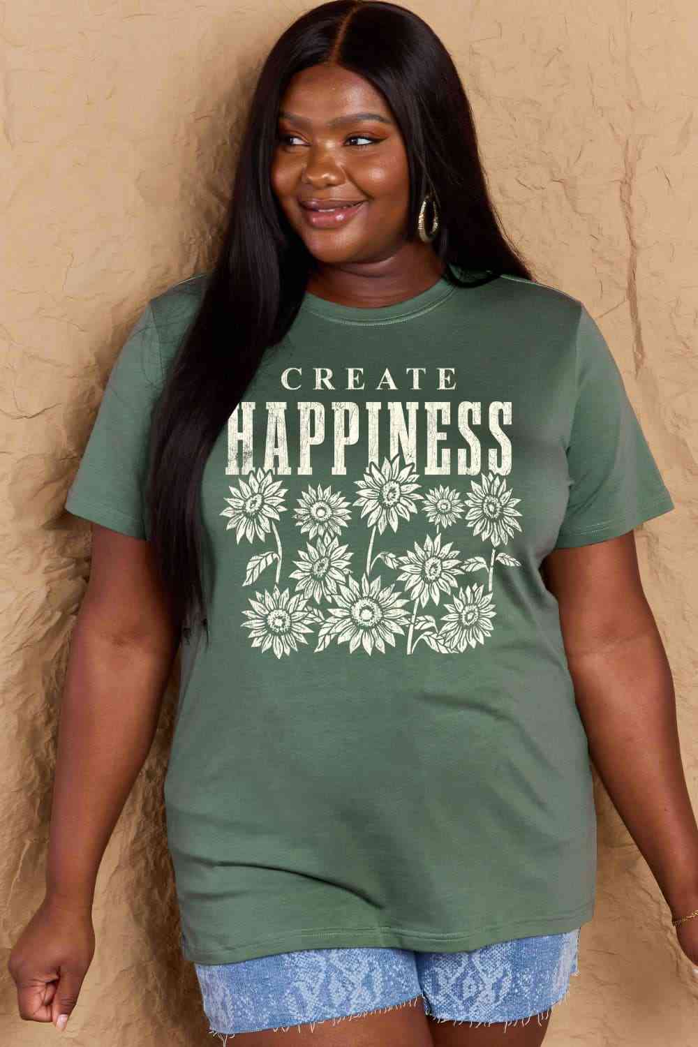 Simply Love Full Size CREATE HAPPINESS Graphic Cotton T-Shirt - TRENDMELO