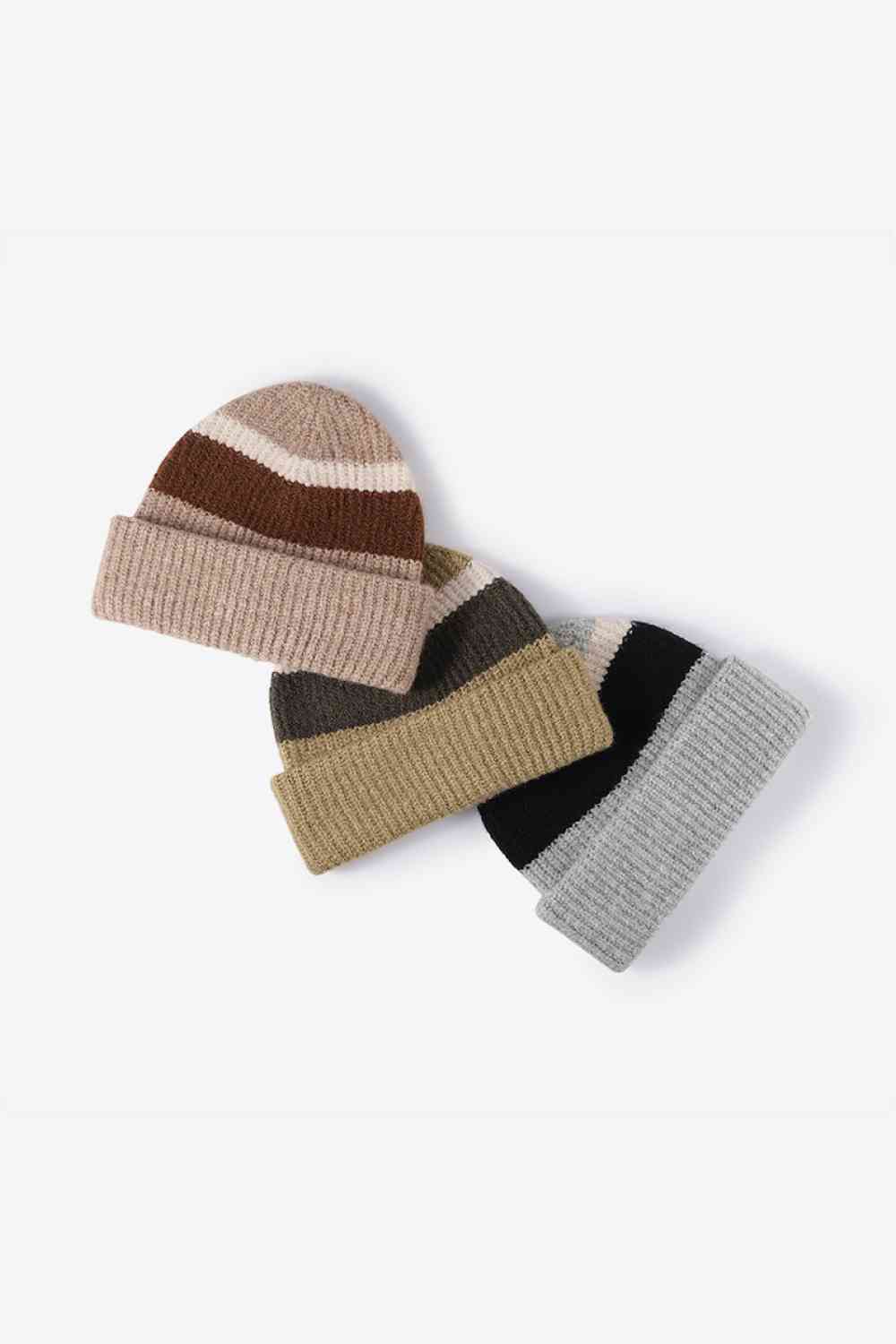 Tricolor Cuffed Knit Beanie - TRENDMELO