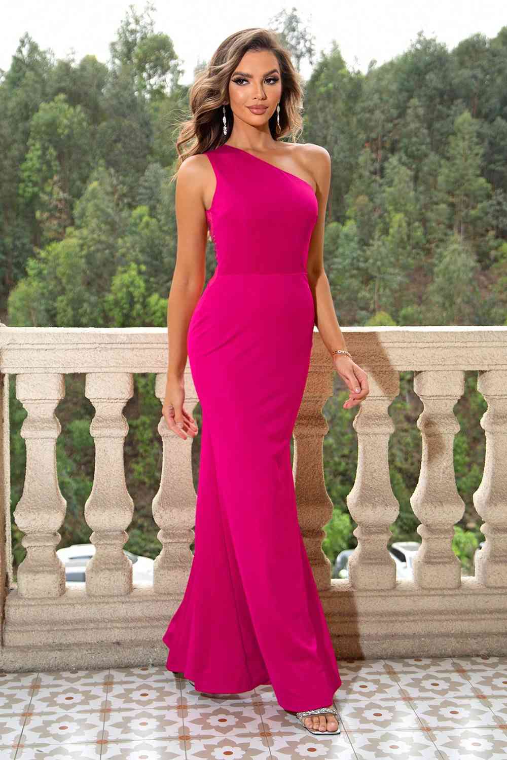 One-Shoulder Sleeveless Maxi Dress - TRENDMELO