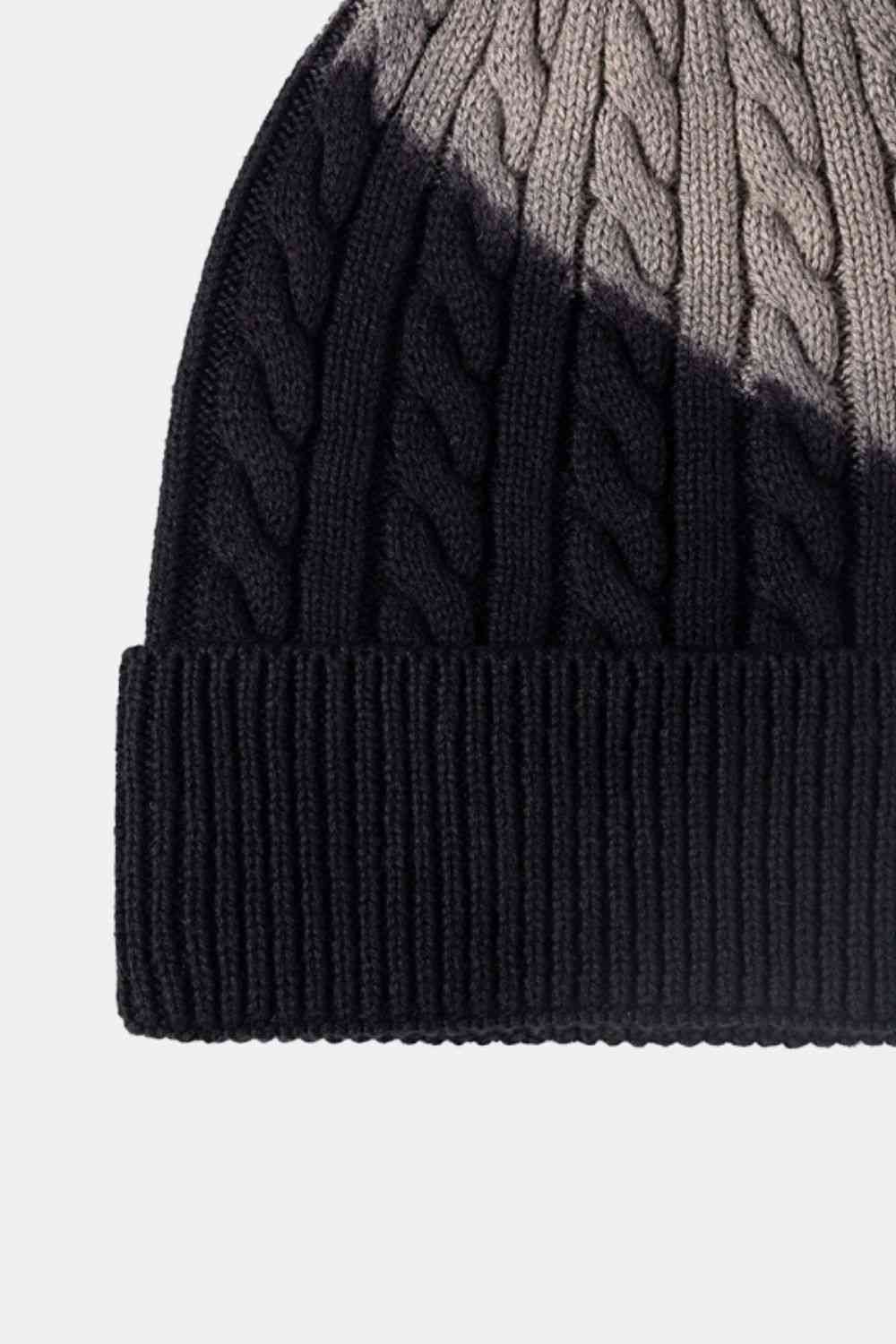 Contrast Tie-Dye Cable-Knit Cuffed Beanie - TRENDMELO