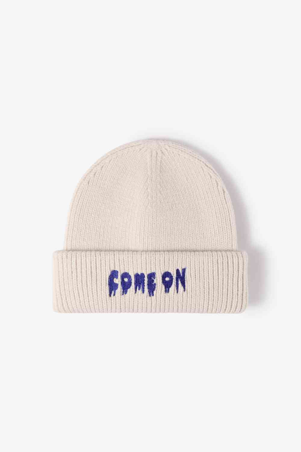 COME ON Embroidered Cuff Knit Beanie - TRENDMELO