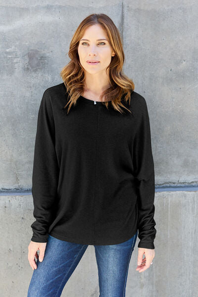 Double Take Full Size Round Neck Long Sleeve T-Shirt - TRENDMELO