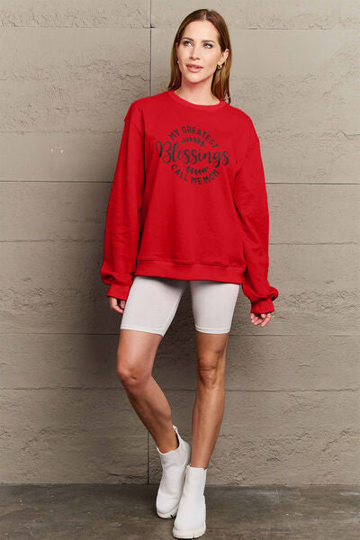 Simply Love Full Size MY GREATEST BLESSINGS CALL ME MOM Round Neck Sweatshirt - TRENDMELO