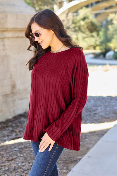 Basic Bae Full Size Ribbed Round Neck Long Sleeve Knit Top - TRENDMELO