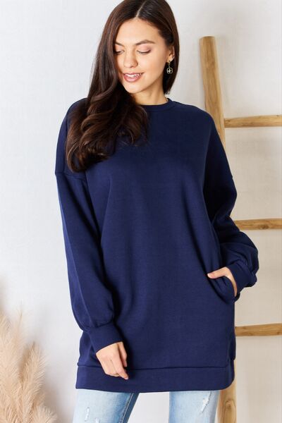 Zenana Oversized Round Neck Long Sleeve Sweatshirt - TRENDMELO