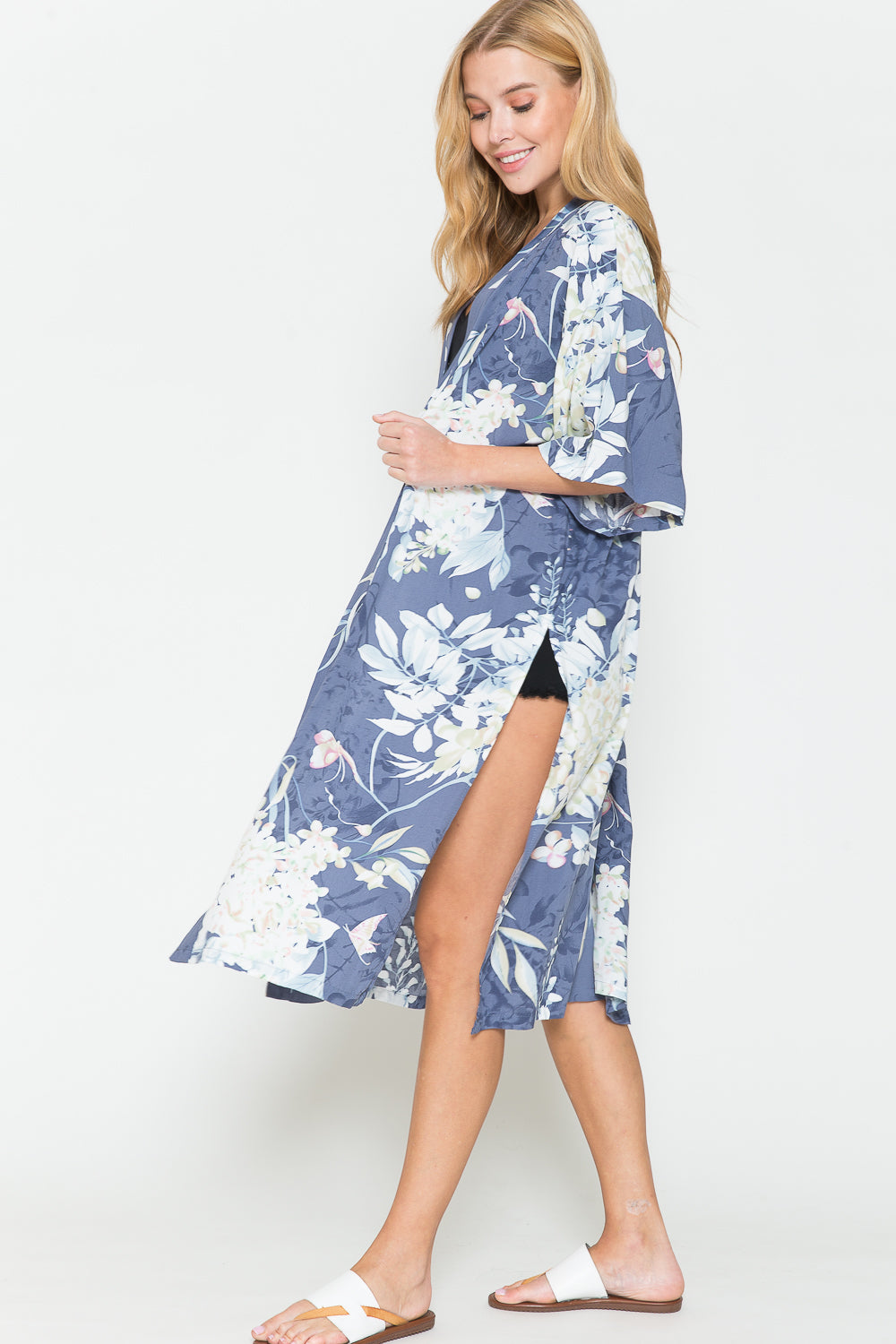 Justin Taylor Botanical Print Split Cover Up - TRENDMELO