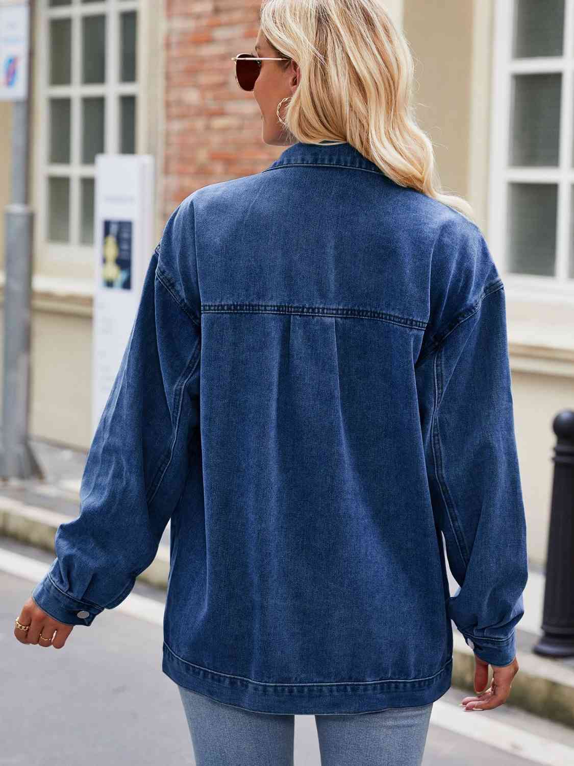 Button Up Denim Jacket with Pockets - TRENDMELO