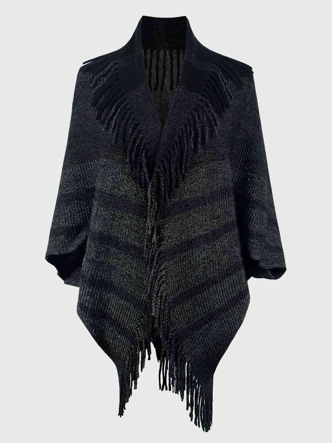 Fringe Detail Open Front Poncho - TRENDMELO