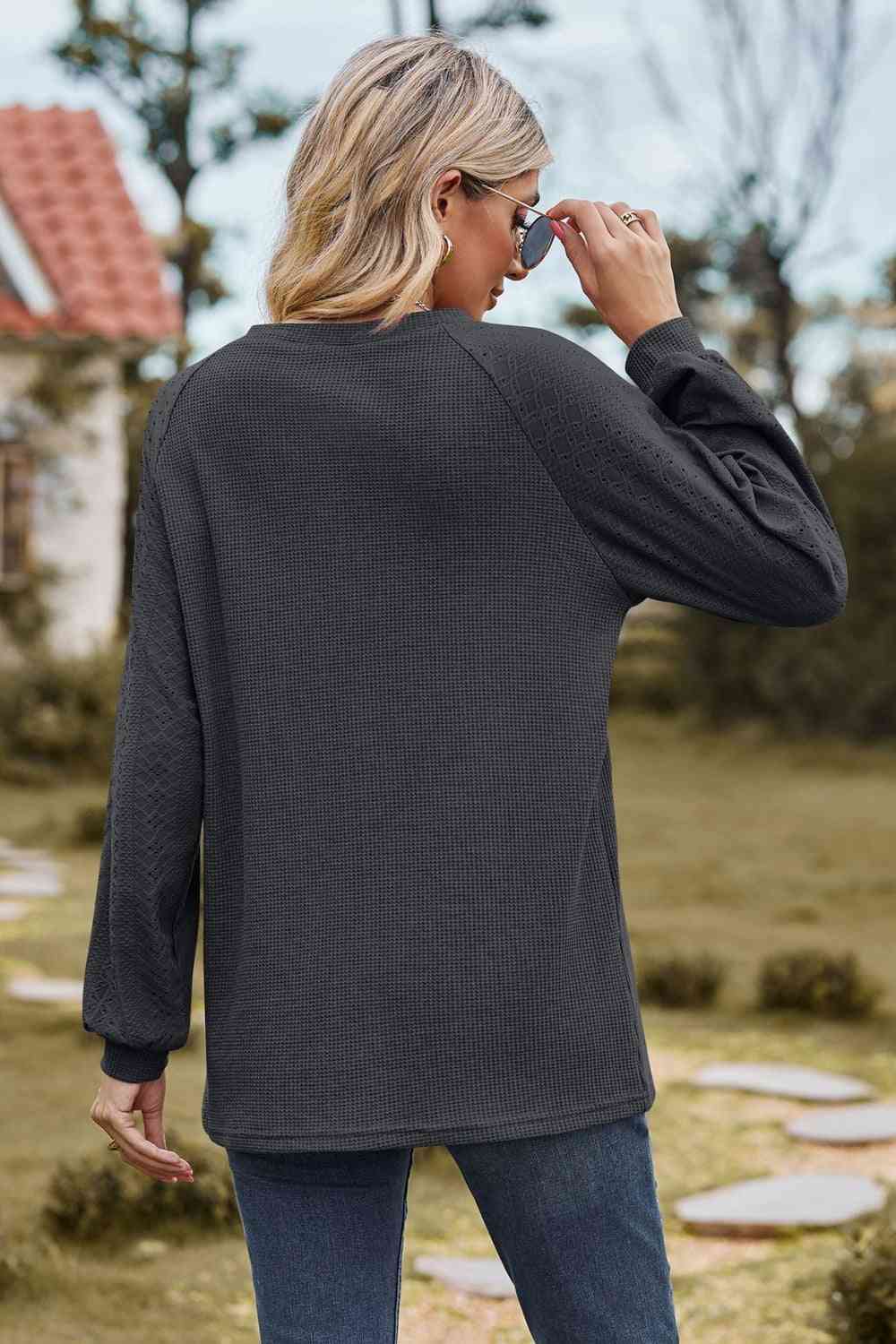 Round Neck Raglan Sleeve Sweatshirt - TRENDMELO