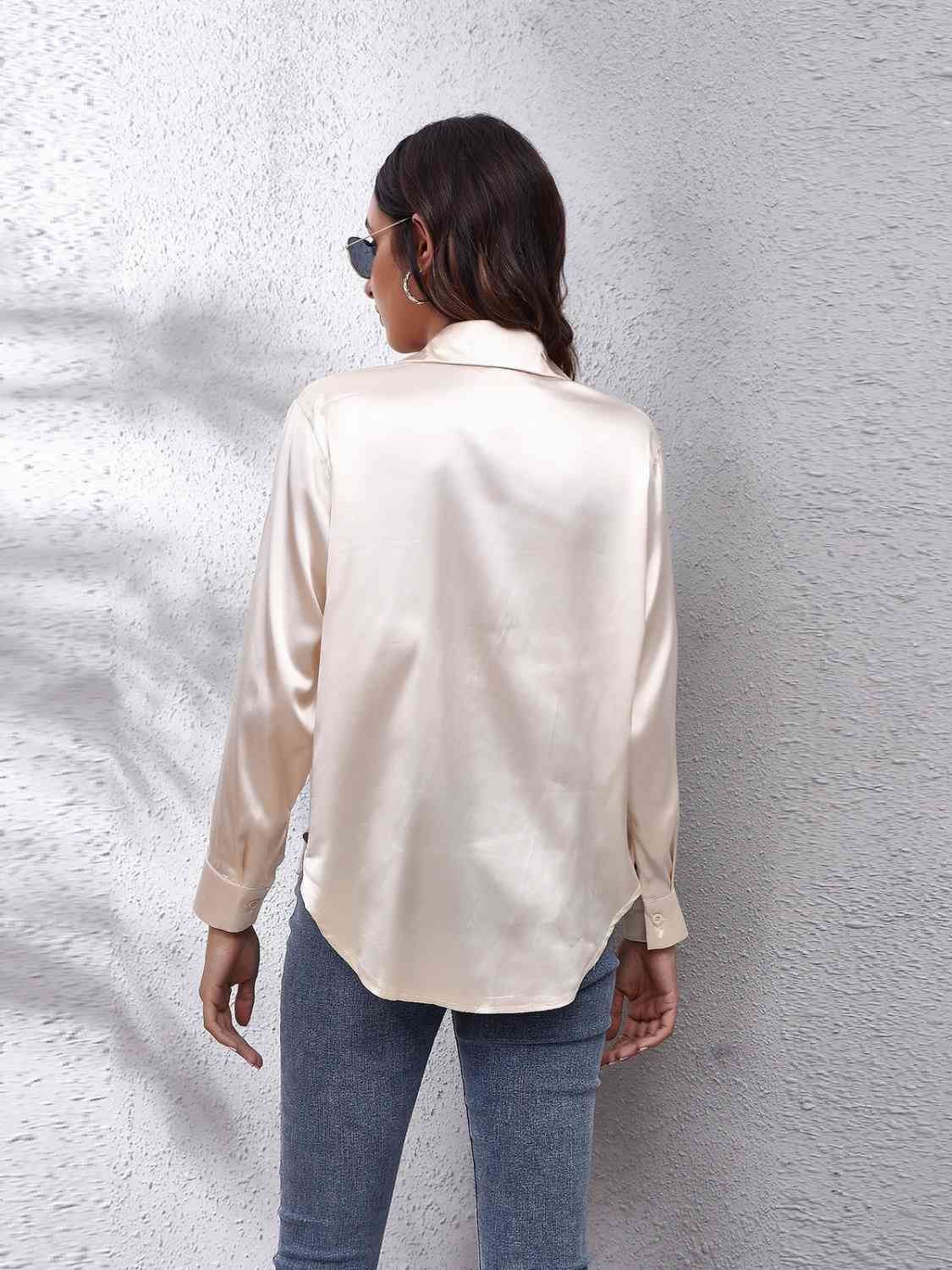 Collared Neck Buttoned Long Sleeve Shirt - TRENDMELO