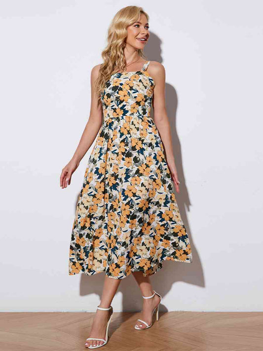 Floral Tie-Back Sleeveless Midi Dress - TRENDMELO