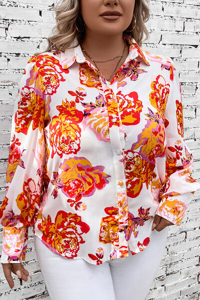 Plus Size Printed Long Sleeve Shirt - TRENDMELO