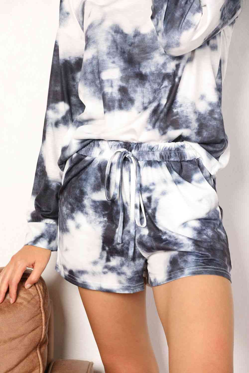 Double Take Tie-Dye Round Neck Top and Shorts Lounge Set - TRENDMELO