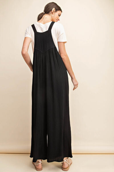 Kori America Full Size Sleeveless Ruched Wide Leg Overalls - TRENDMELO