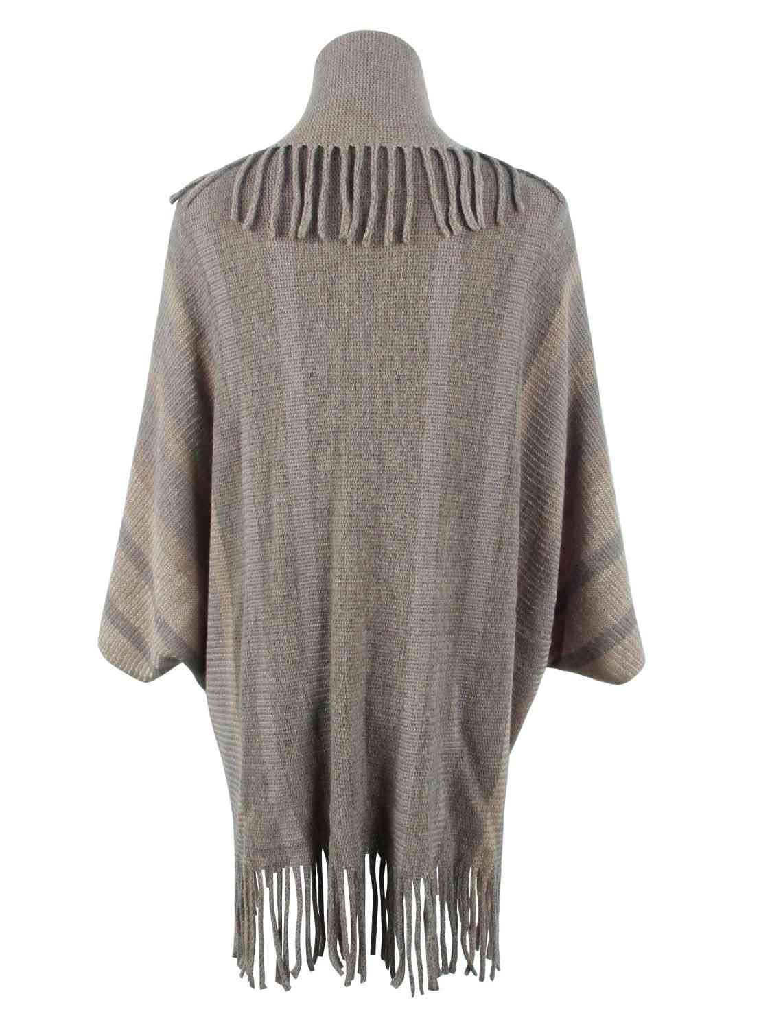 Fringe Detail Open Front Poncho - TRENDMELO