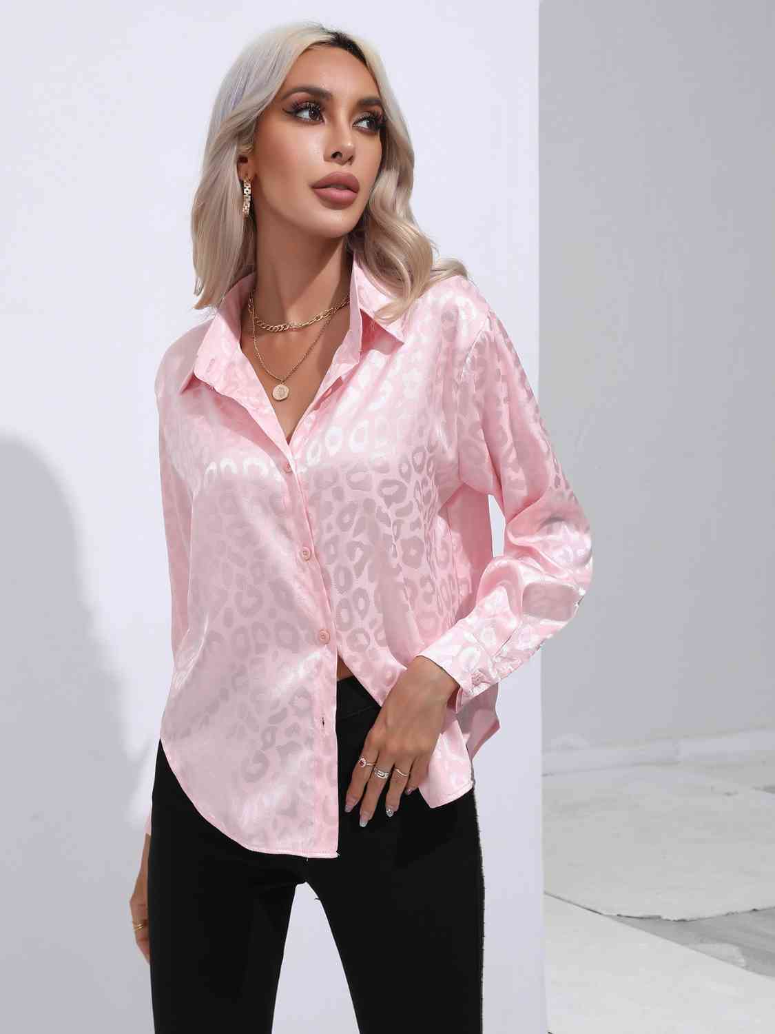 Printed Collared Neck Buttoned Shirt - TRENDMELO