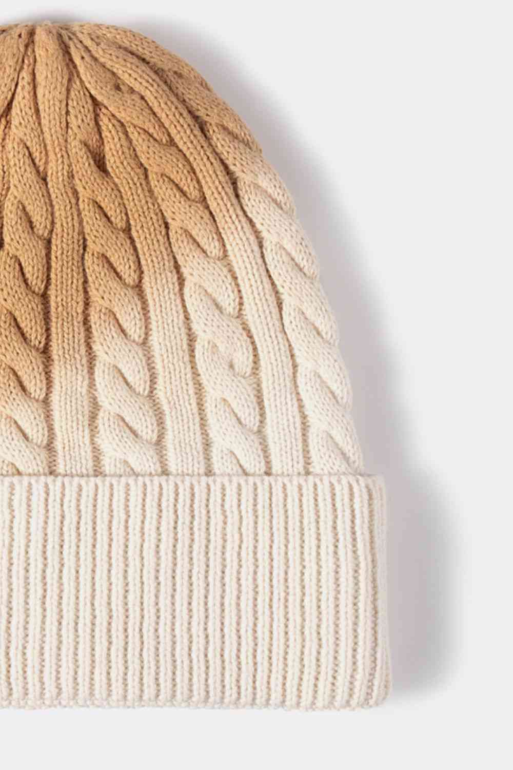 Contrast Tie-Dye Cable-Knit Cuffed Beanie - TRENDMELO