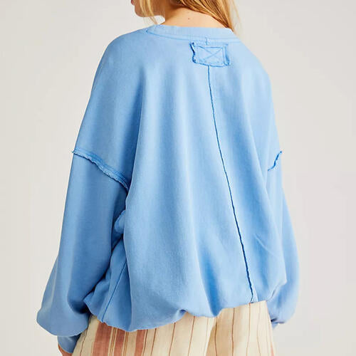 Exposed Seam Dropped Shoulder Sweatshirt - TRENDMELO