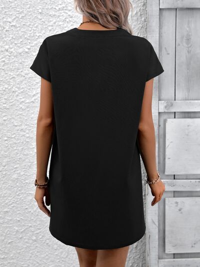 Printed Notched Short Sleeve Dress - TRENDMELO