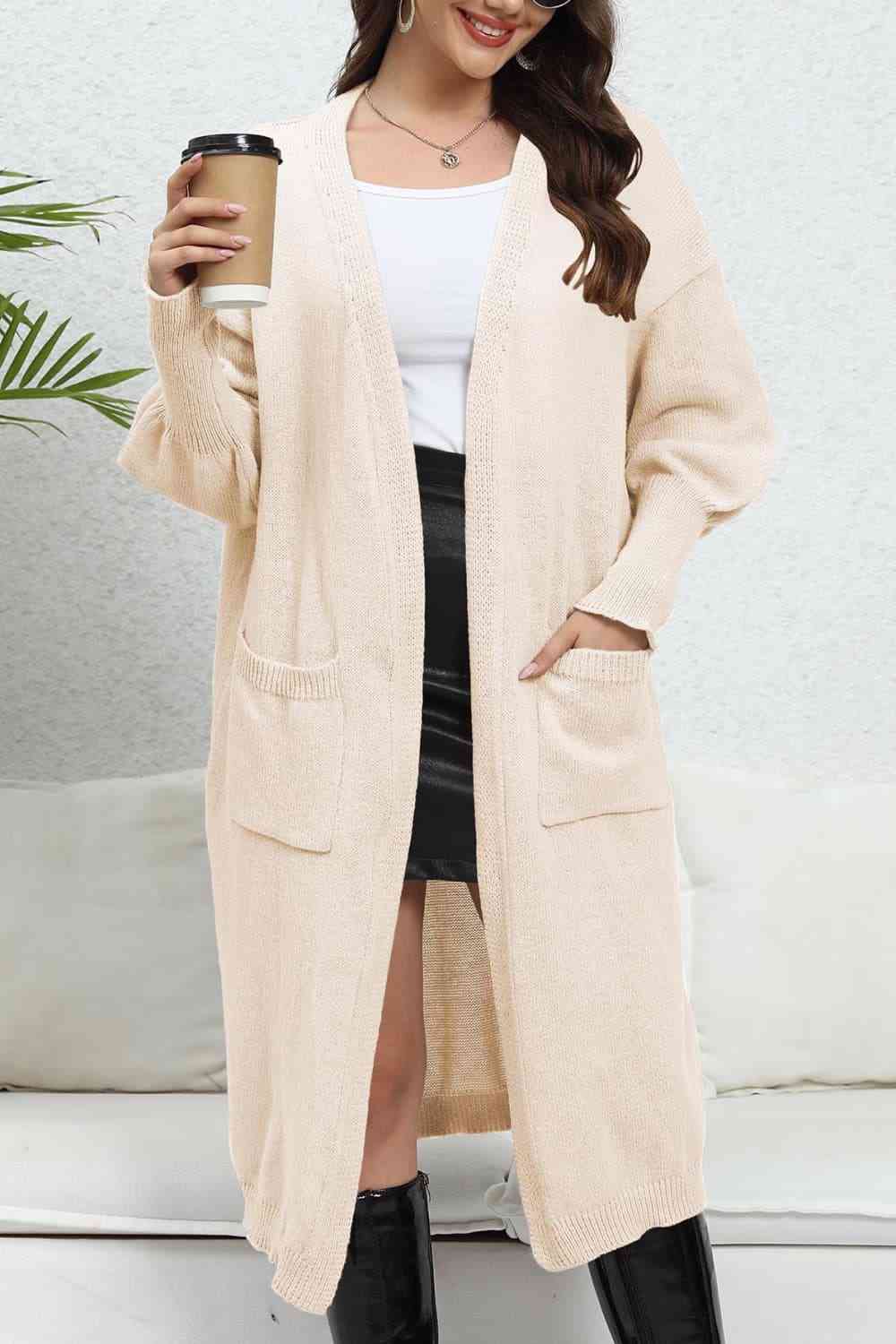 Open Front Dropped Shoulder Cardigan - TRENDMELO