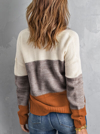 Color Block Dropped Shoulder Sweater - TRENDMELO