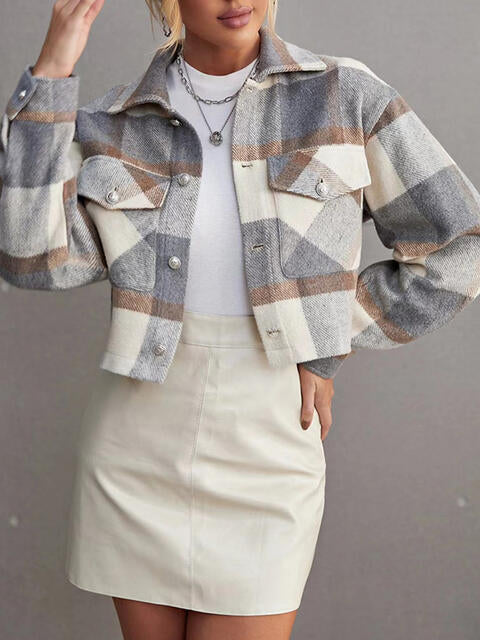 Plaid Collared Neck Button Down Jacket - TRENDMELO