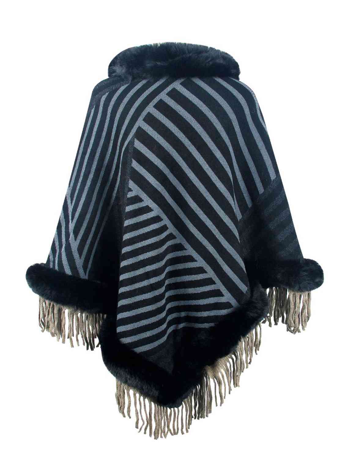 Striped Fringe Hem Poncho - TRENDMELO