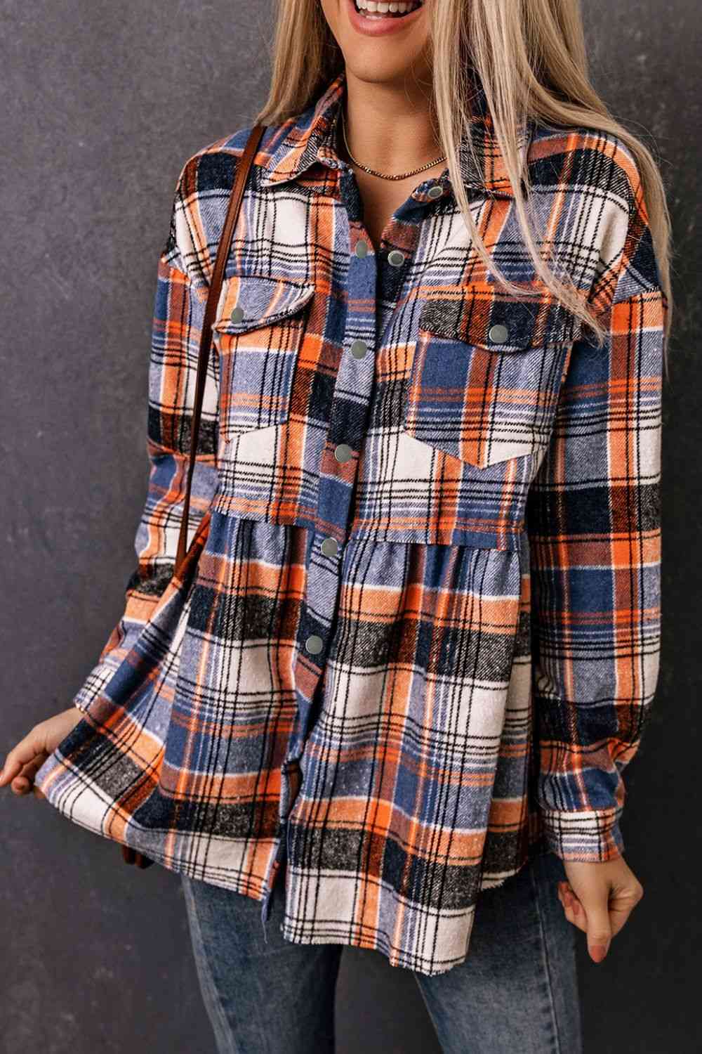 Plaid Button-Front Peplum Shirt - TRENDMELO