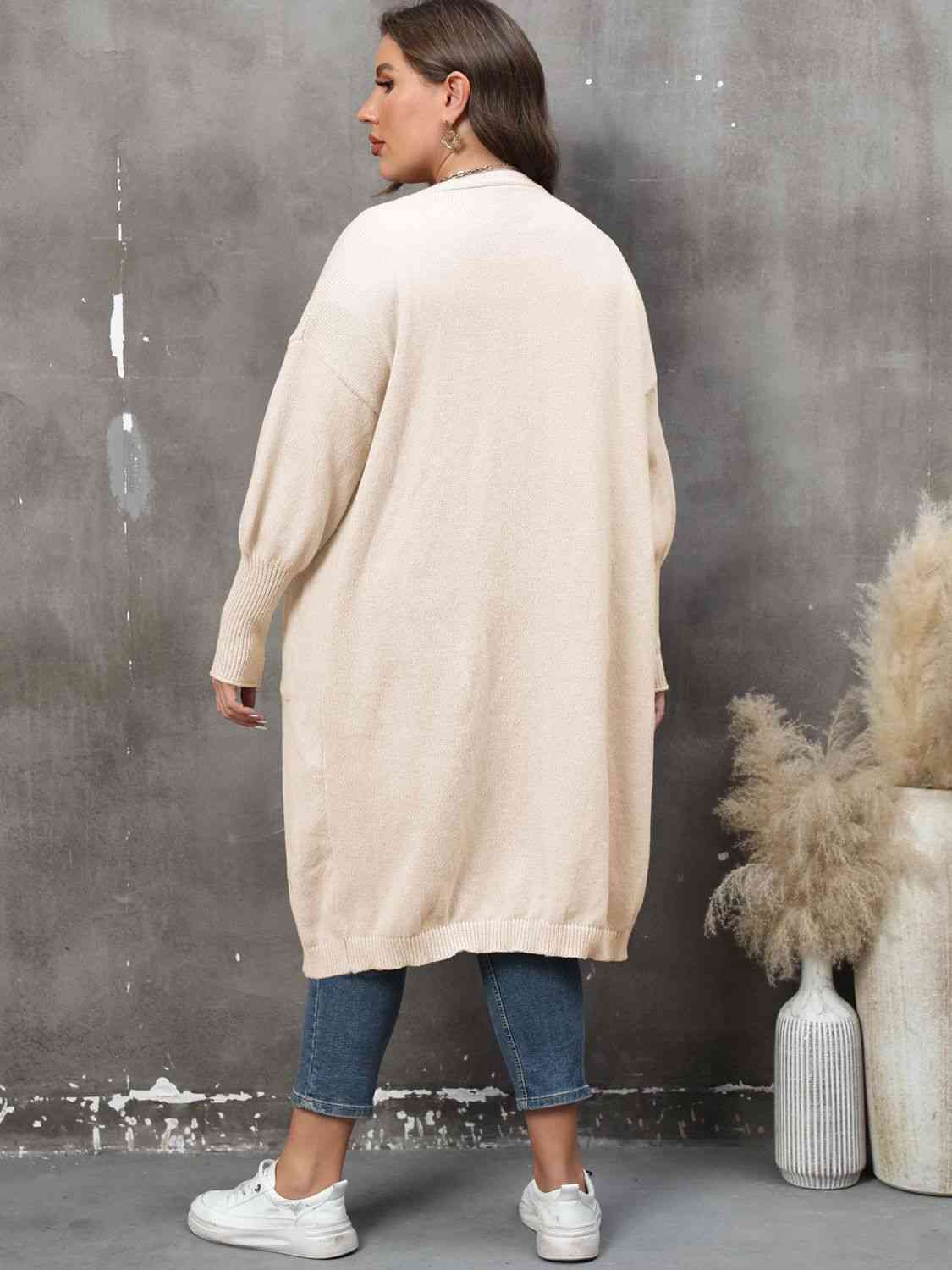 Plus Size Long Sleeve Pocketed Cardigan - TRENDMELO