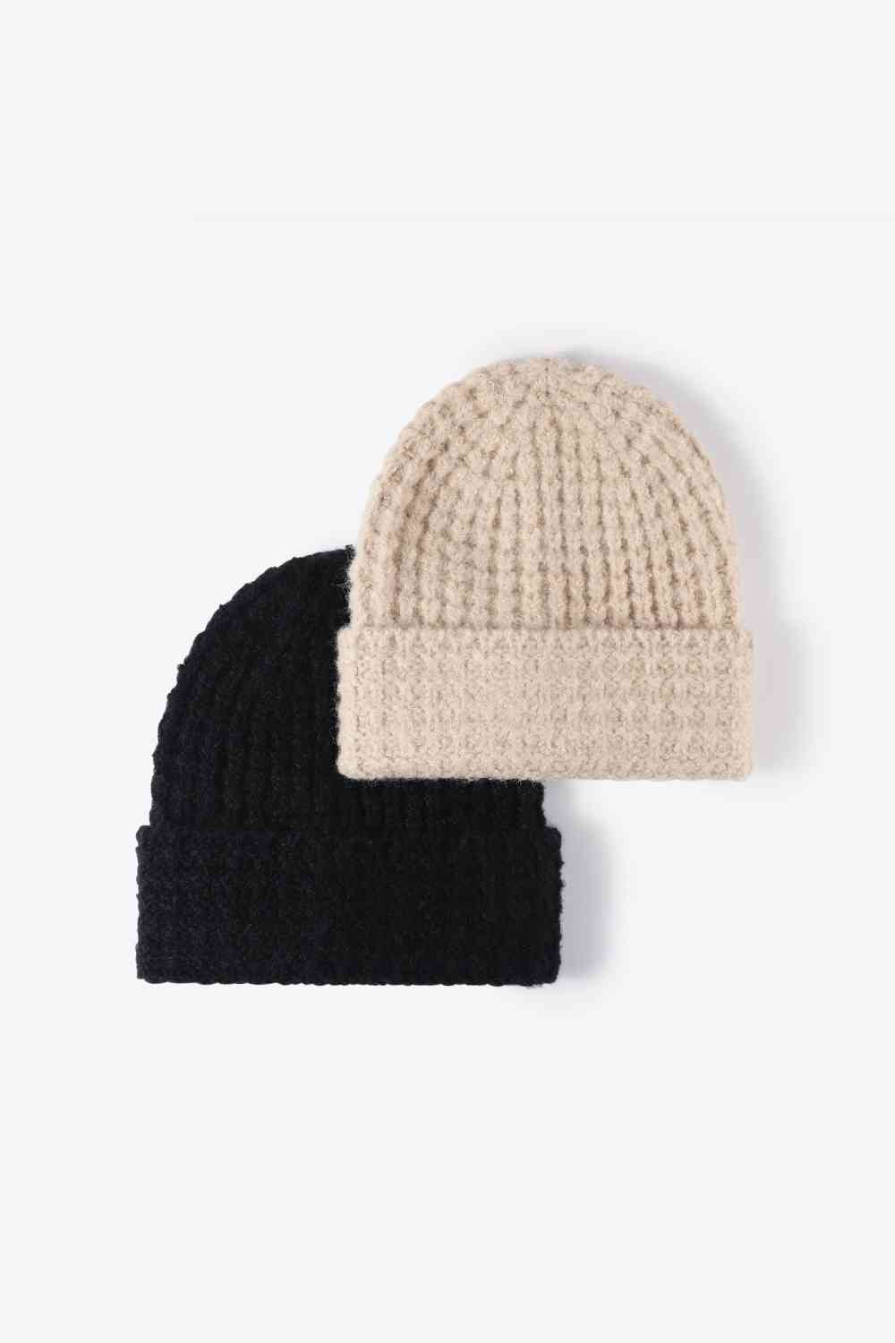 Waffle-Knit Cuff Beanie - TRENDMELO