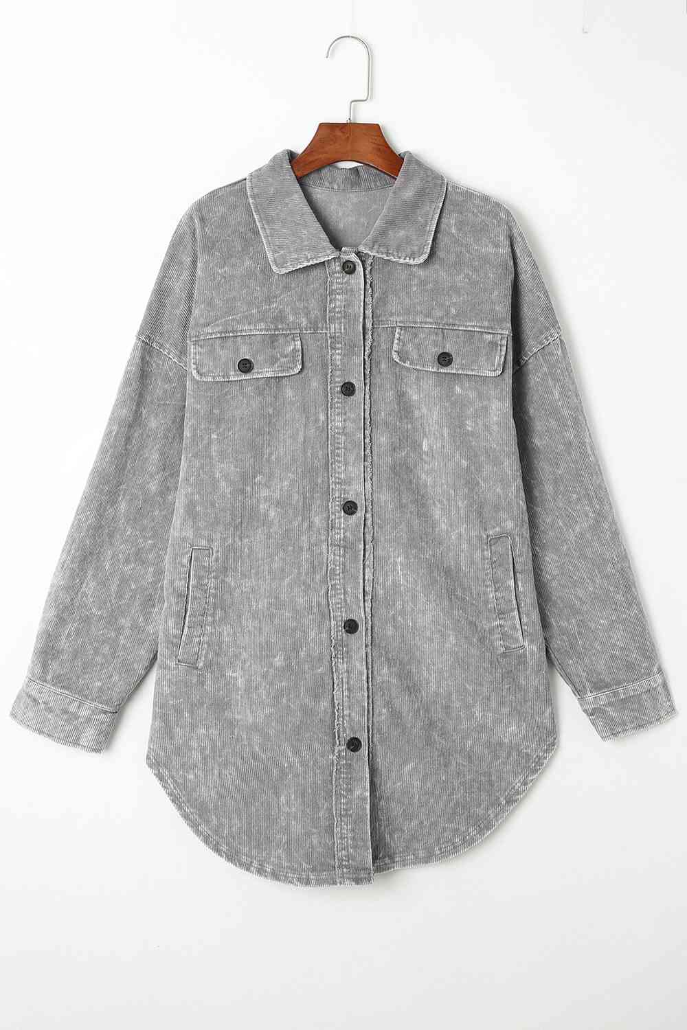 Washed Button Down Dropped Shoulder Jacket - TRENDMELO