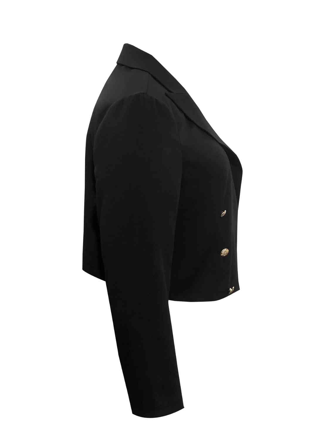 Plus Size Buttoned Lapel Collar Long Sleeve Blazer - TRENDMELO