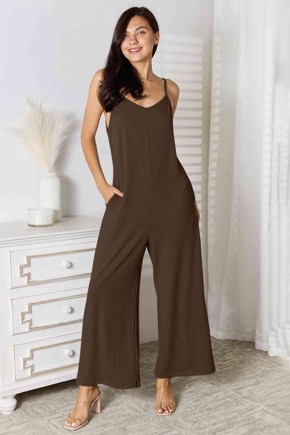 Basic Bae Full Size Spaghetti Strap V-Neck Jumpsuit - TRENDMELO