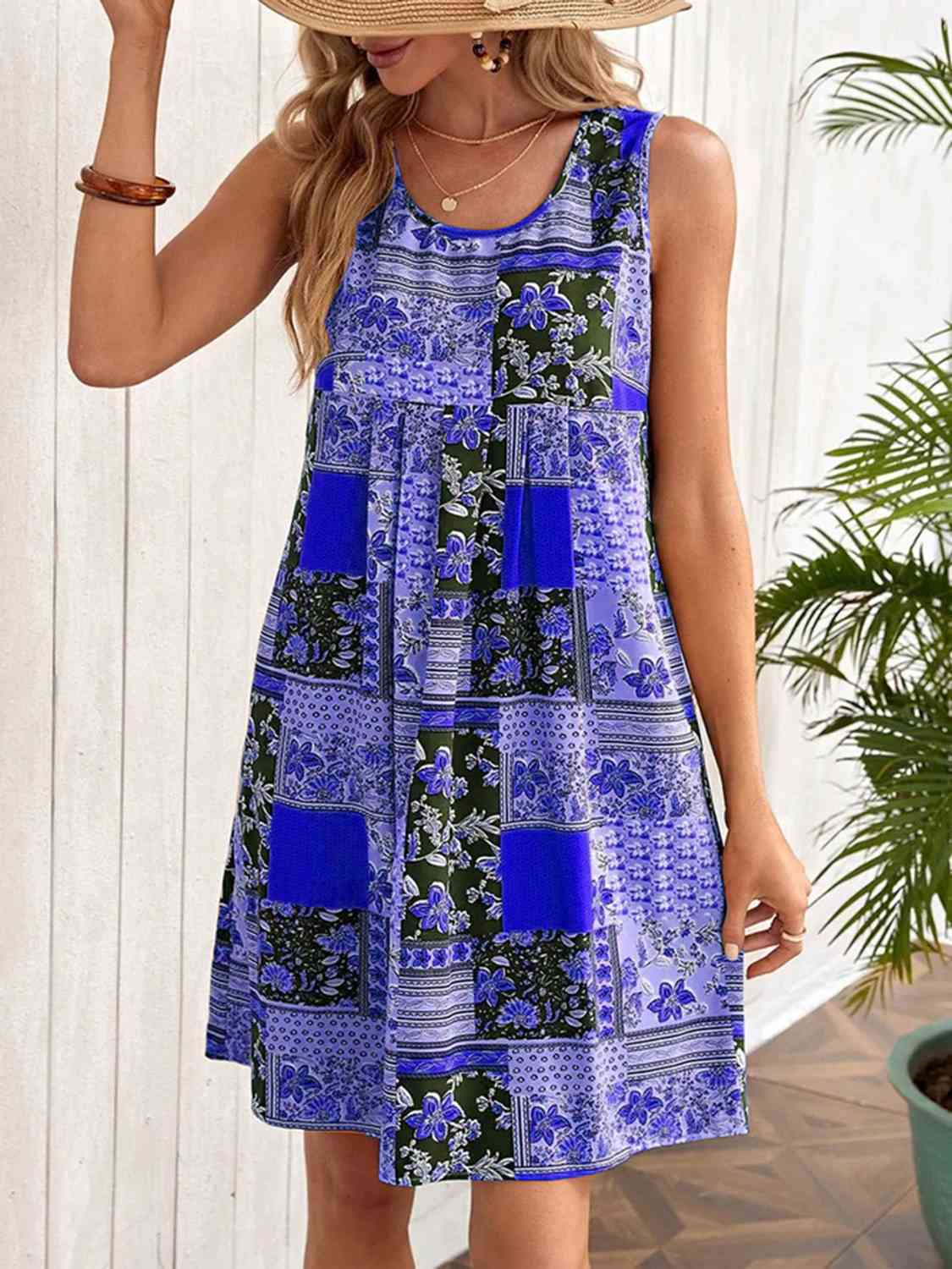 Printed Sleeveless Mini Dress - TRENDMELO