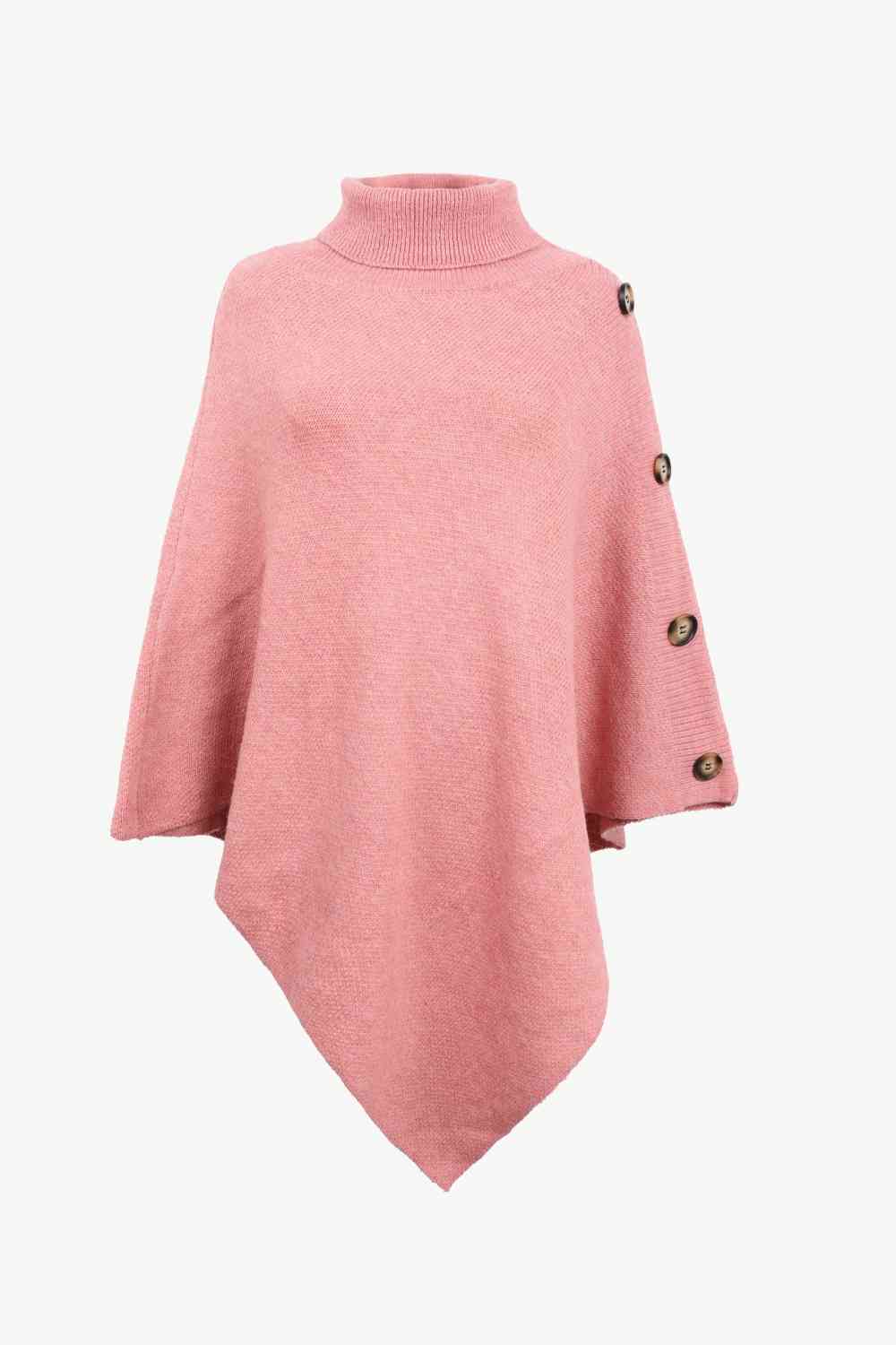 Turtleneck Buttoned Poncho - TRENDMELO