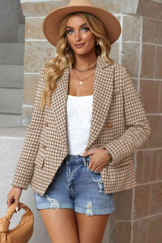 Houndstooth Double-Breasted Blazer - TRENDMELO