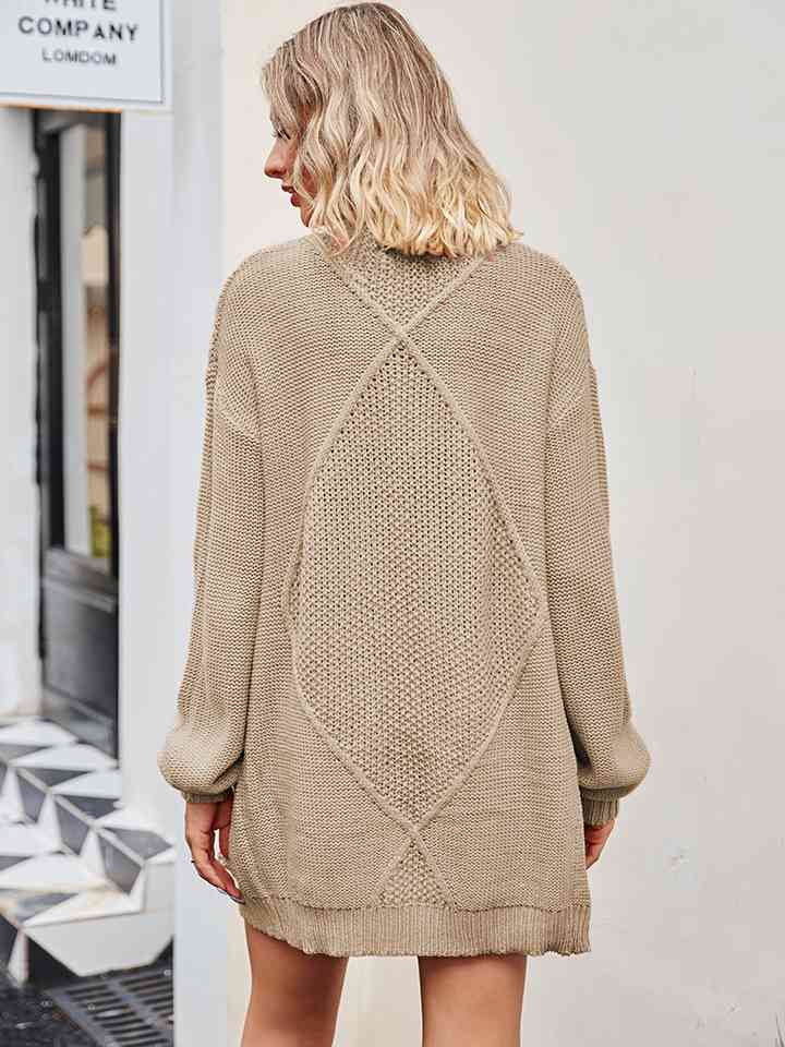 Cable-Knit Long Sleeve Cardigan - TRENDMELO