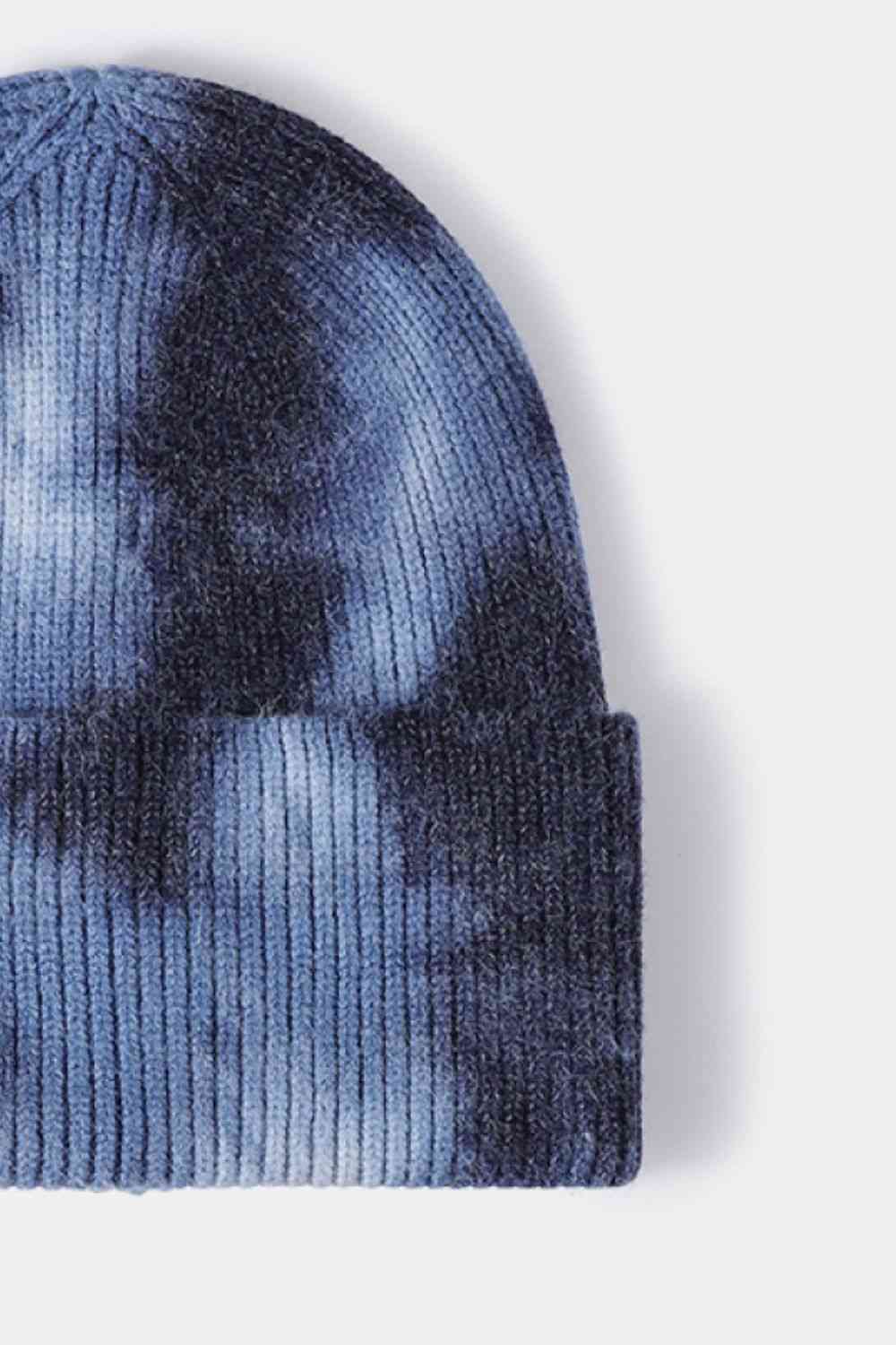 Tie-Dye Cuffed Rib-Knit Beanie Hat - TRENDMELO