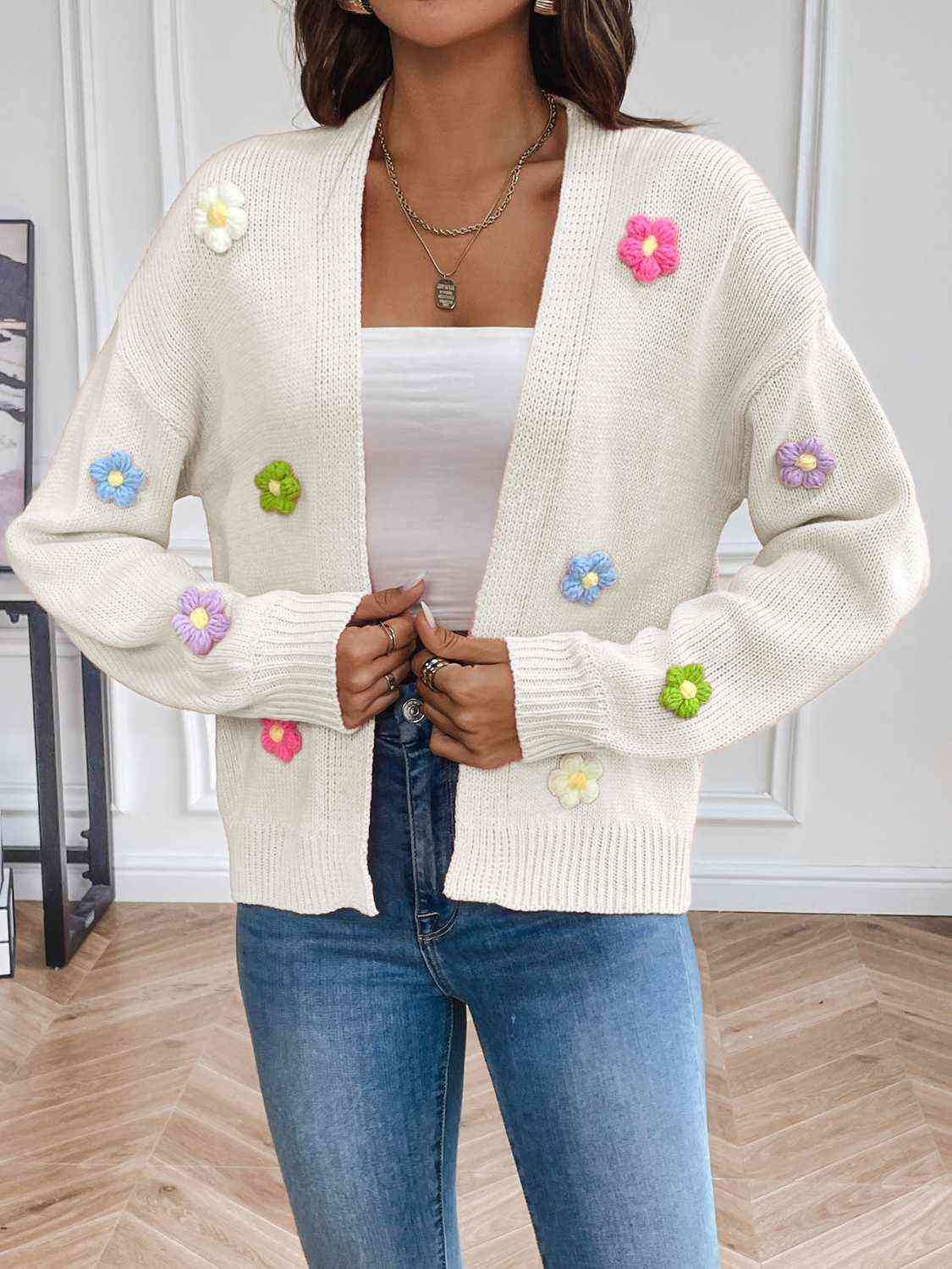 Floral Long Sleeve Open Front Cardigan - TRENDMELO