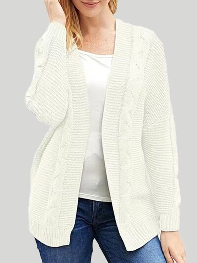 Open Front Cable-Knit Cardigan - TRENDMELO