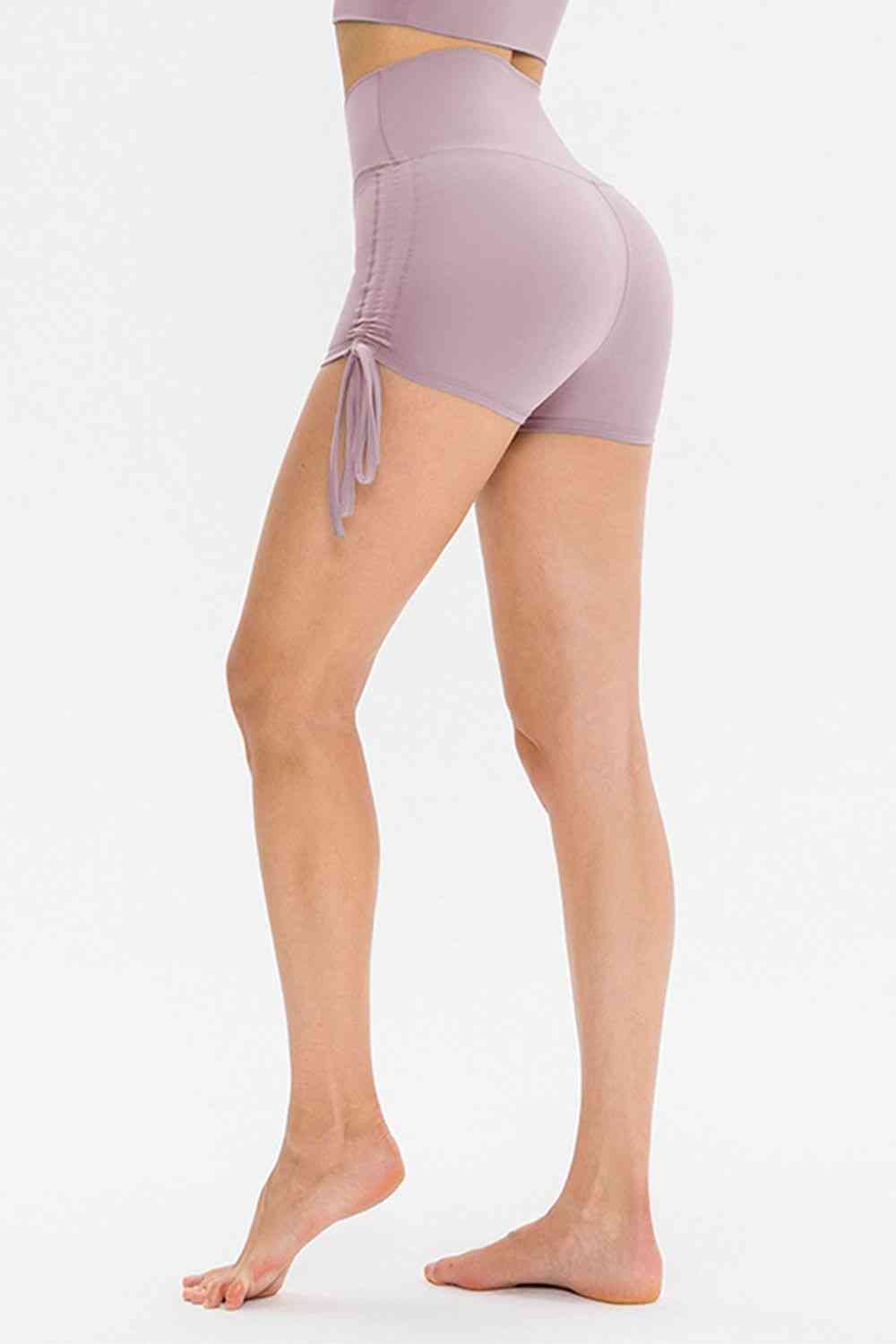 Drawstring Wide Waistband Side Tie Sports Shorts - TRENDMELO