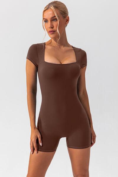 Square Neck Cap Sleeve Active Romper - TRENDMELO