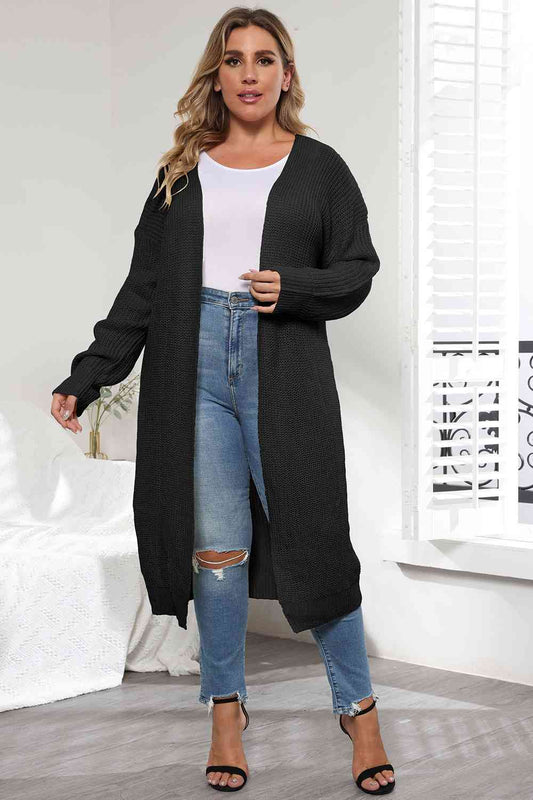 Plus Size Open Front Long Sleeve Cardigan - TRENDMELO