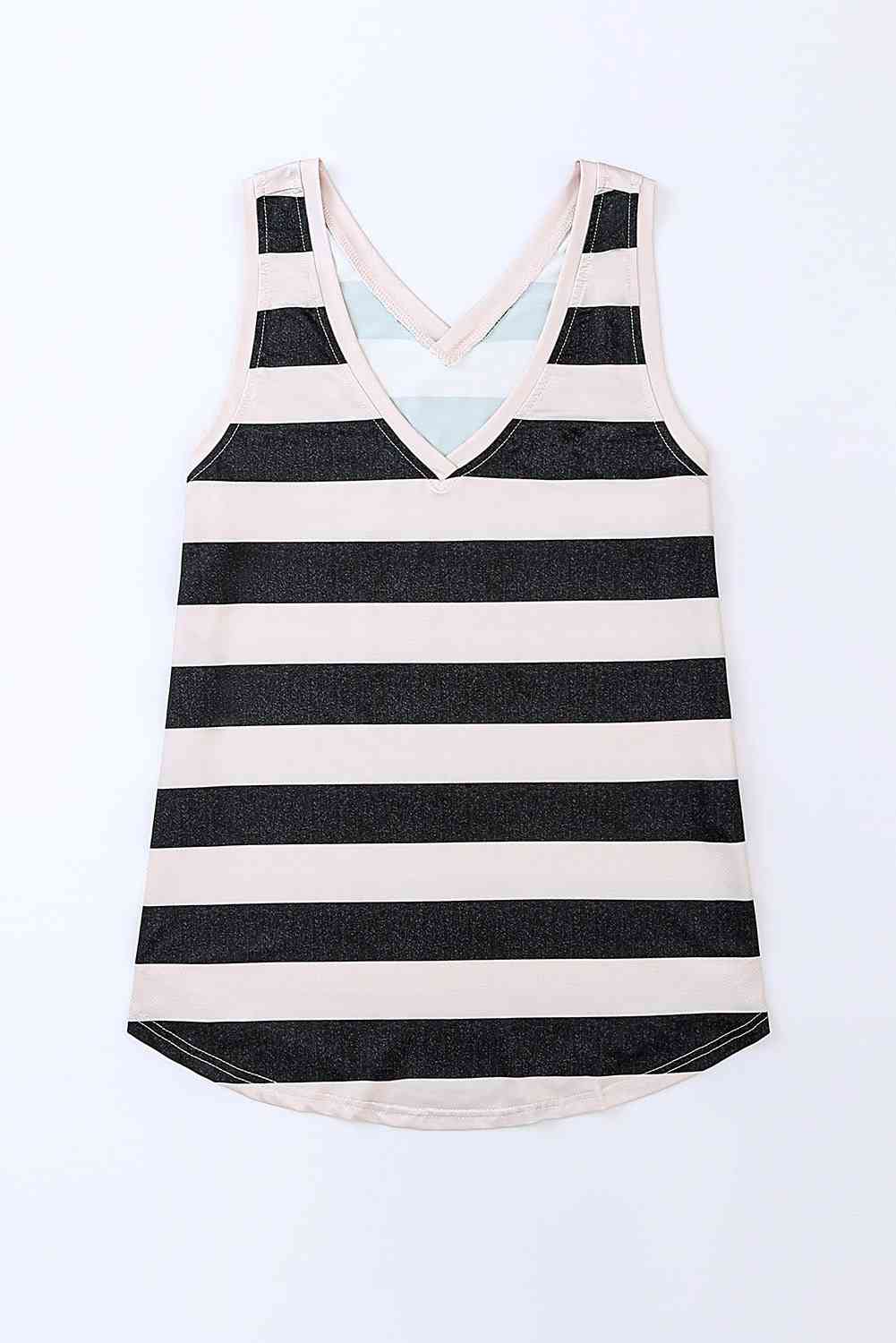 Striped V-Neck Tank - TRENDMELO