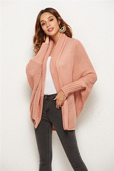 Open Front Batwing Sleeve Cardigan - TRENDMELO