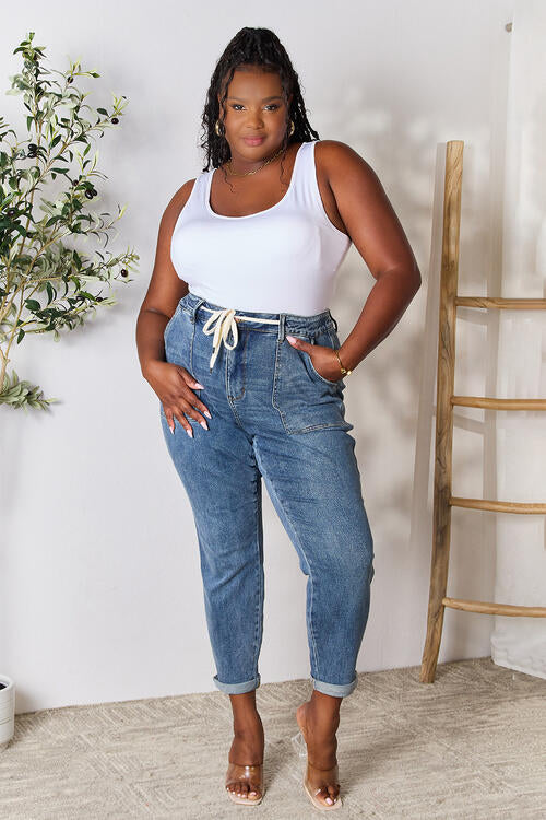 Judy Blue Full Size High Waist Drawstring Denim Jeans - TRENDMELO