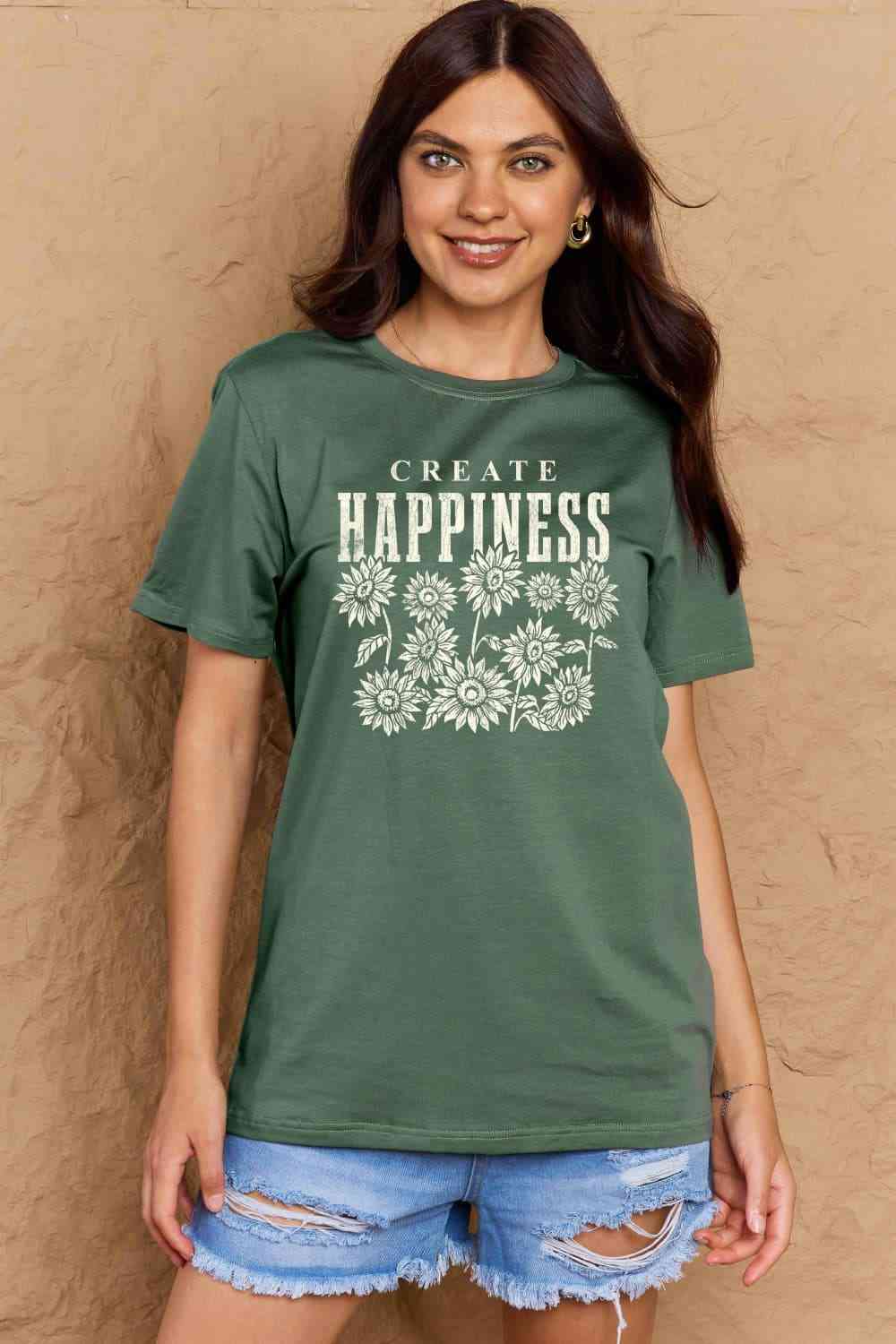 Simply Love Full Size CREATE HAPPINESS Graphic Cotton T-Shirt - TRENDMELO